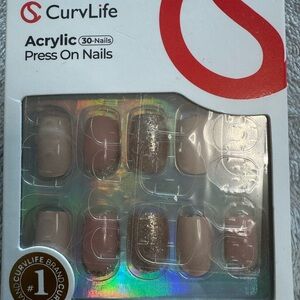 Nude and Gold Acrylic Press-On Nails